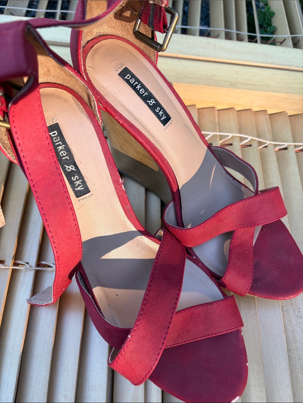 Parker & Sky Red Suede Block Heel Sandals